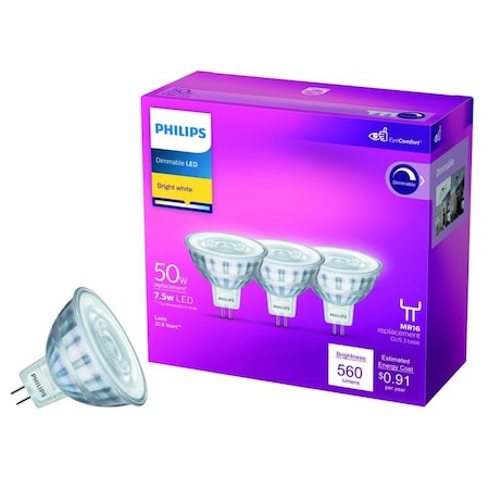 Philips Philips MR16 GU5.3 LED Floodlight Bulb Bright White 50 Watt Equivalence 3 pk 567339